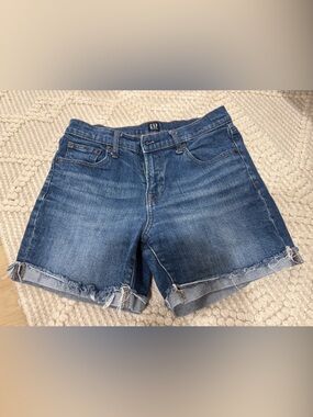 GAP Medium Blue Raw-Hem Denim Shorts